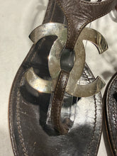 Load image into Gallery viewer, Chanel Chocolate Brown Silvertone CC Sandals
