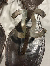 Load image into Gallery viewer, Chanel Chocolate Brown Silvertone CC Sandals
