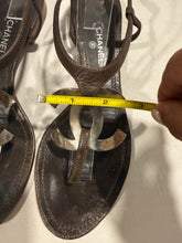 Load image into Gallery viewer, Chanel Chocolate Brown Silvertone CC Sandals
