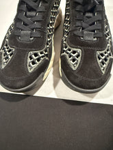 Load image into Gallery viewer, Chanel 21C Black Gray Lattice Suede CC Sneaker

