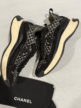 Load image into Gallery viewer, Chanel 21C Black Gray Lattice Suede CC Sneaker
