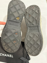 Load image into Gallery viewer, Chanel 21C Black Gray Lattice Suede CC Sneaker

