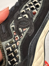 Load image into Gallery viewer, Chanel 21C Black Gray Lattice Suede CC Sneaker
