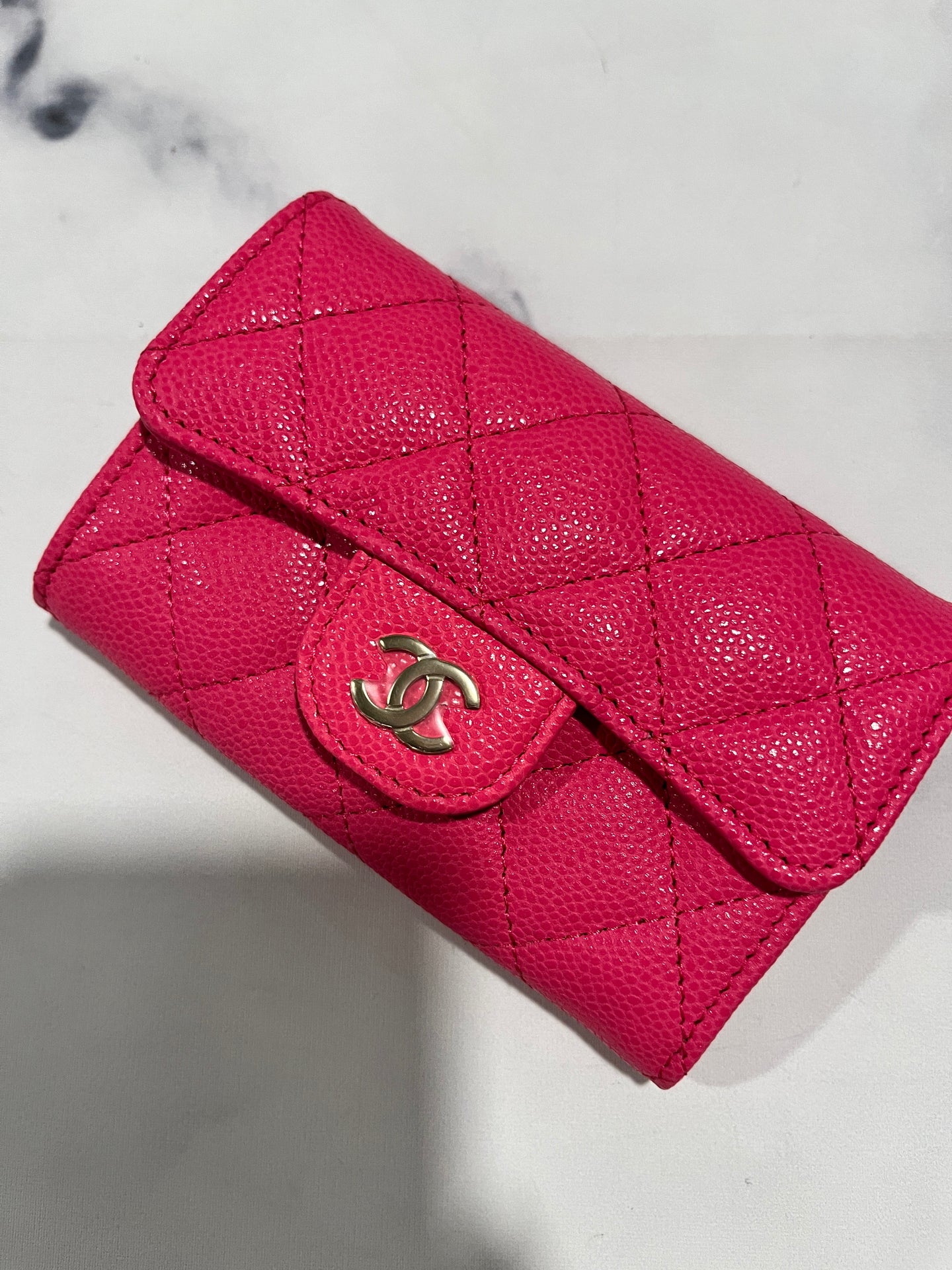 Chanel Hot Pink Caviar Flap Card Case