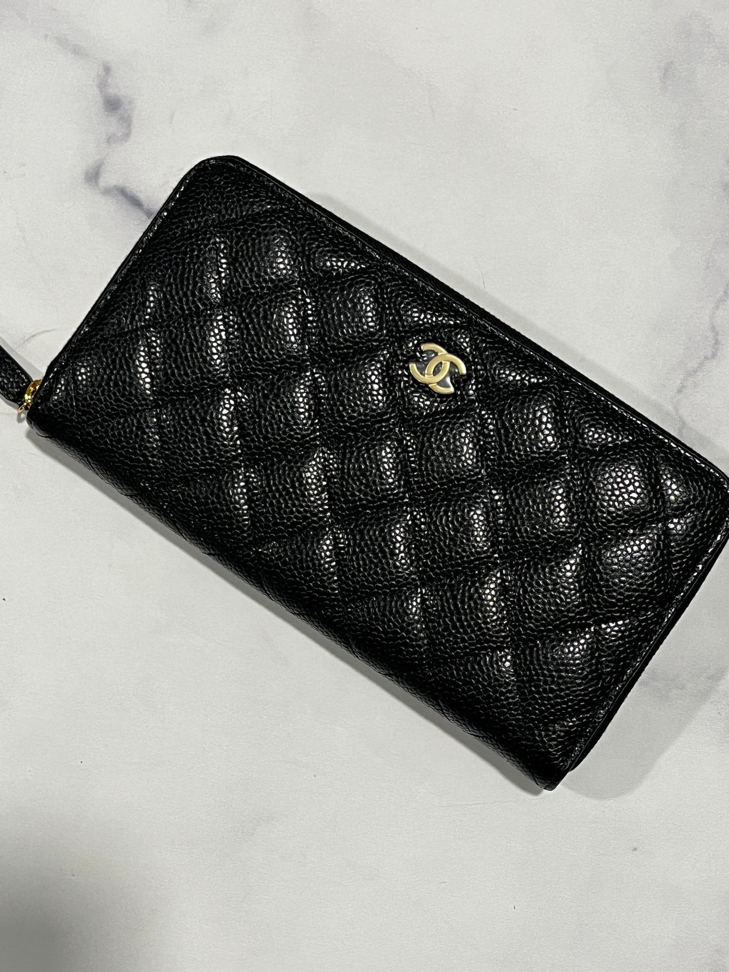 Chanel Black Zippy Long Caviar Wallet