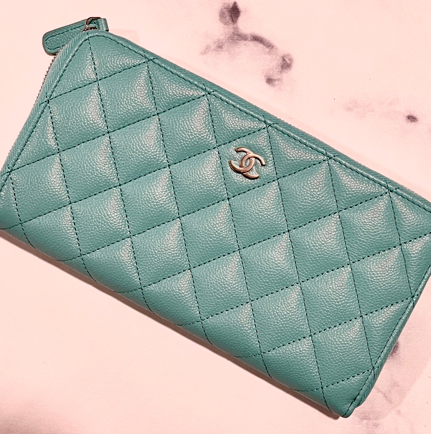 Chanel Turquoise Zippy Long Caviar Wallet