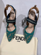 Load image into Gallery viewer, Fendi Colibri Turquoise Blue Mesh Heels
