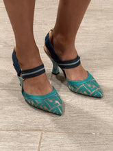 Load image into Gallery viewer, Fendi Colibri Turquoise Blue Mesh Heels
