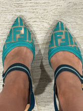 Load image into Gallery viewer, Fendi Colibri Turquoise Blue Mesh Heels
