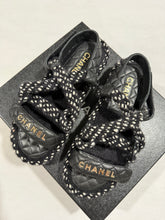 Load image into Gallery viewer, Chanel 21A Black Leather Tweed Dad Sandals

