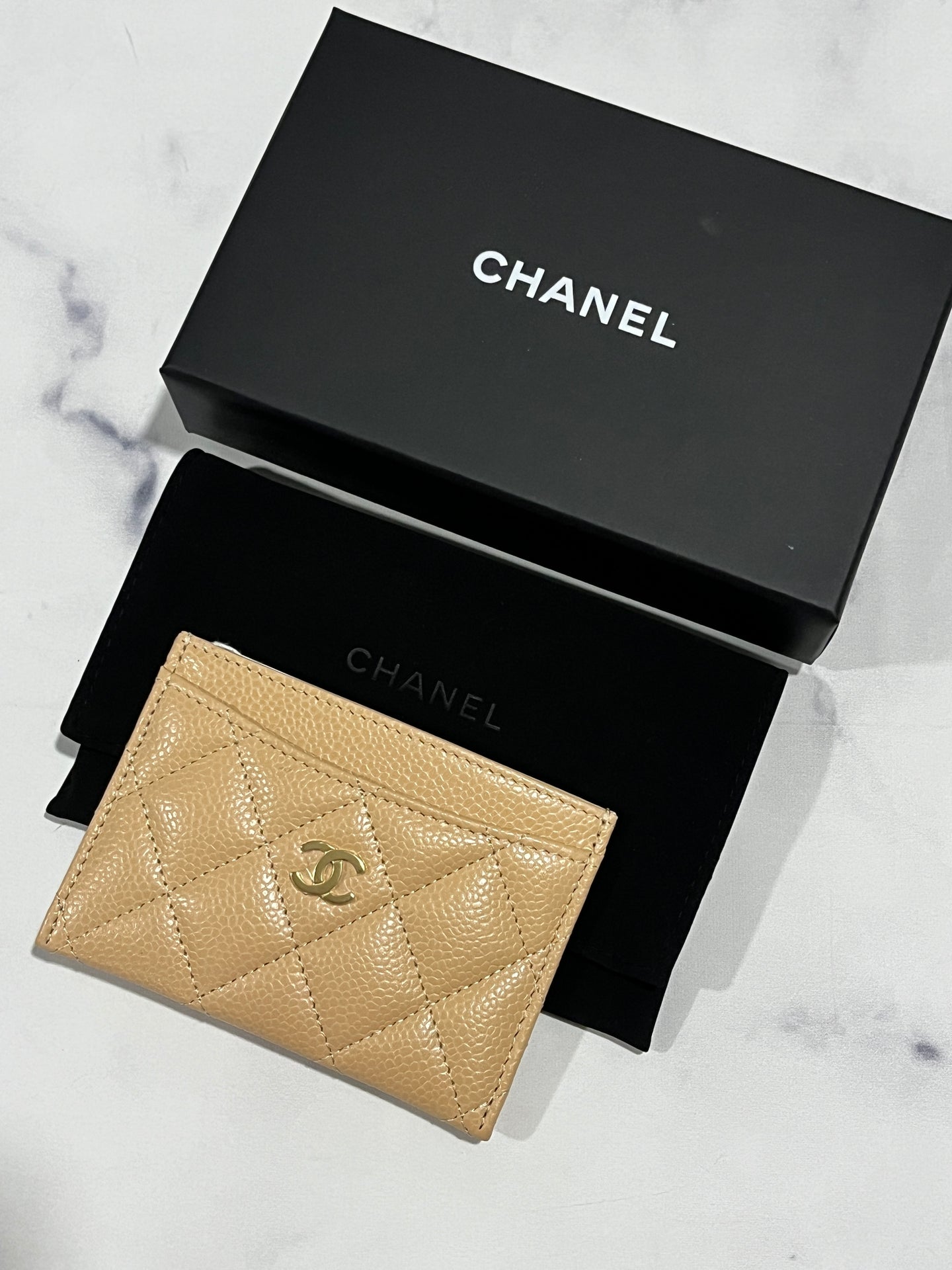 Chanel Beige Caviar Card Case