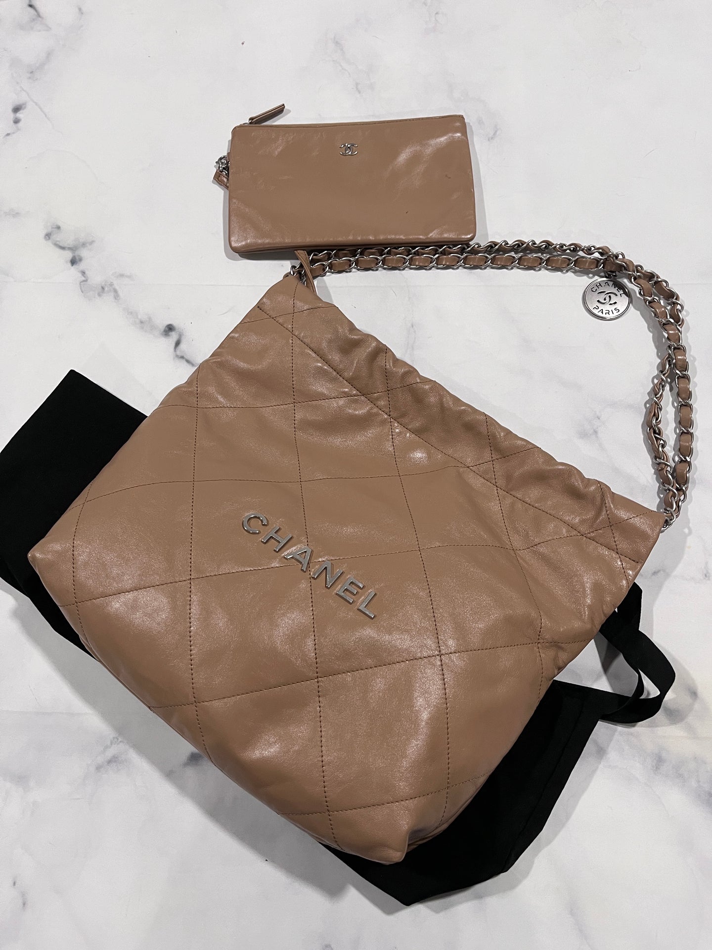 Chanel 22 Tan Hobo Silver Hardware