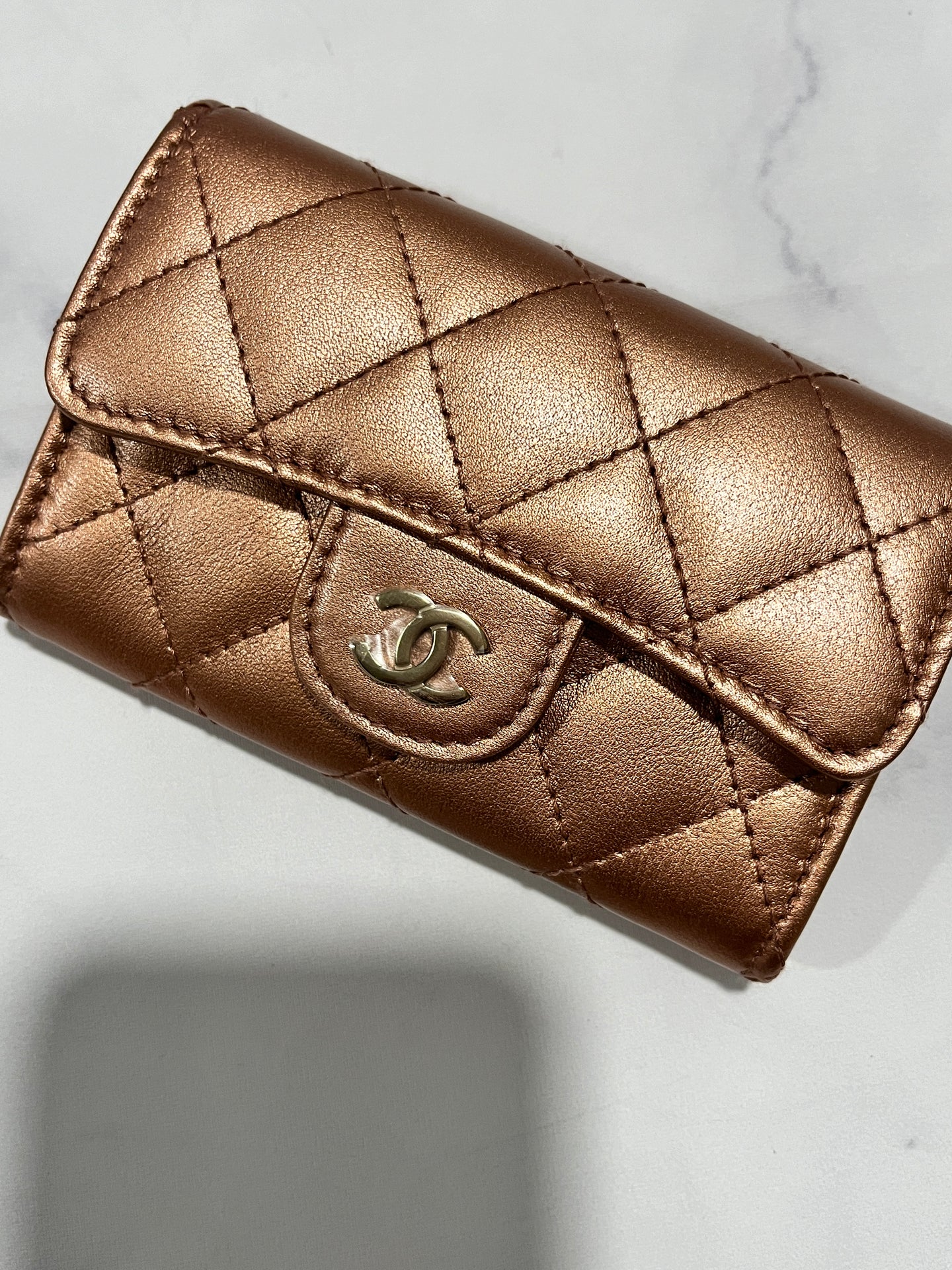 Chanel Rosegold Lambskin Flap Card Case