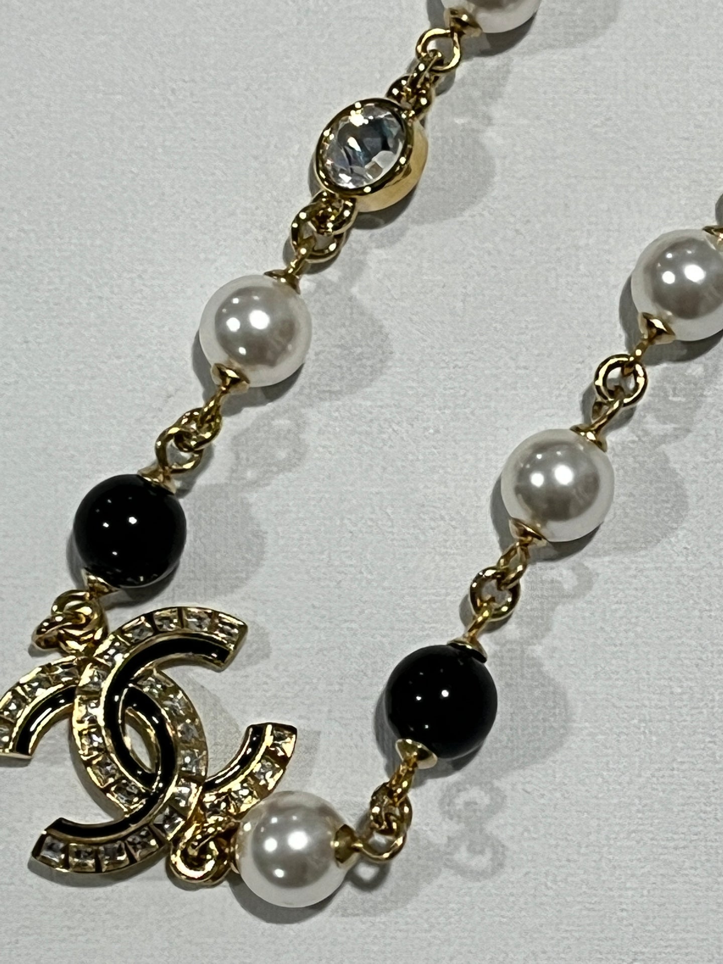 Chanel CC Pearl Crystal Black Pearl Choker Necklace