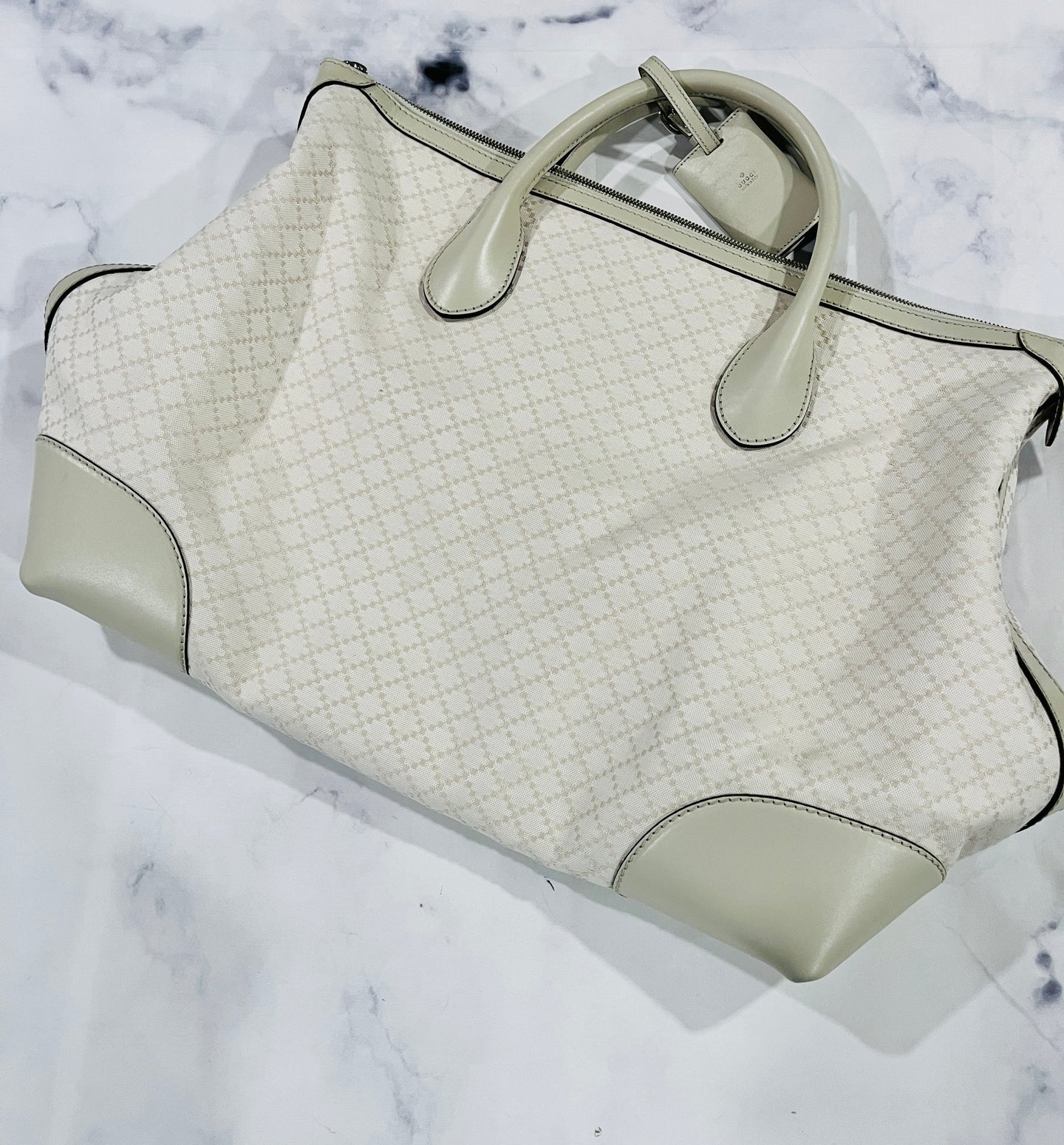 Gucci Ivory Diamonte Canvas and Leather Weekender Travel Bag