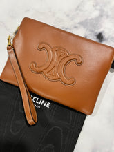 Load image into Gallery viewer, Celine Tan Triomphe Medium Zip Top Pouch Clutch
