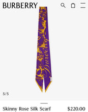 Load image into Gallery viewer, Burberry Purple Rose Skinny Silk Scarf

