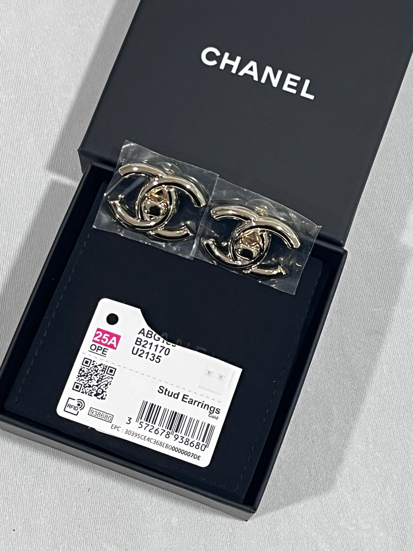 Chanel  CC Gold Tone Turnlock Large Earrings