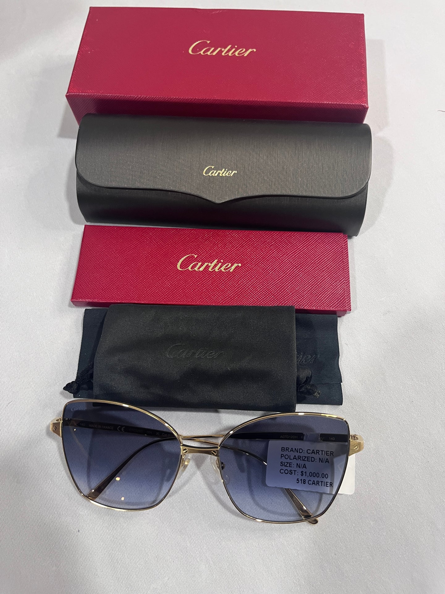 Cartier Womens Butterfly Rectangle 518 Sunglasses