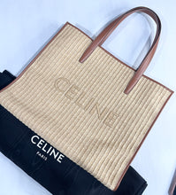 Load image into Gallery viewer, Celine Leather-Trimmed Raffia Large Logo Tote
