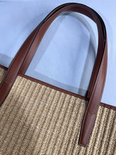 Load image into Gallery viewer, Celine Leather-Trimmed Raffia Large Logo Tote
