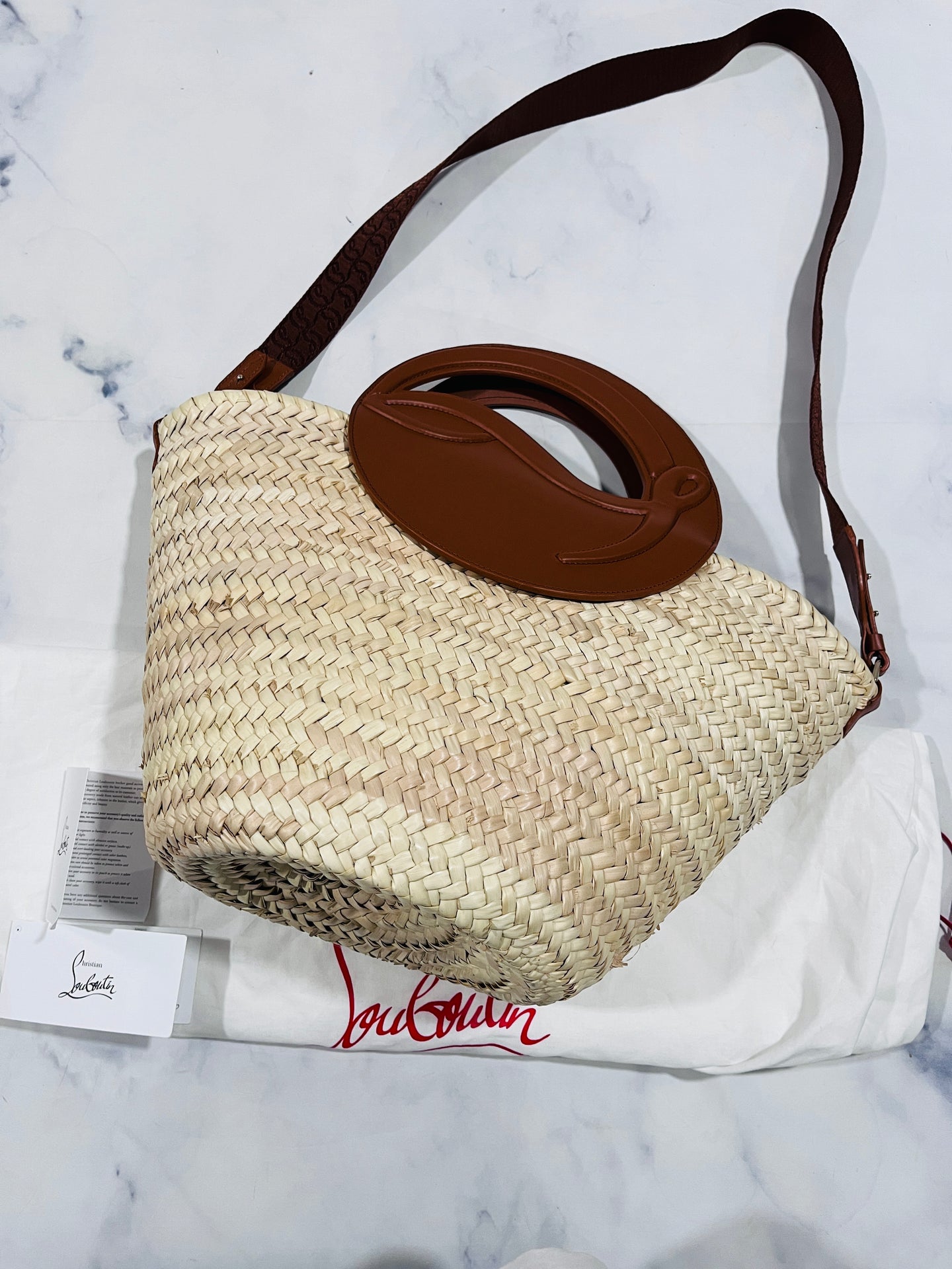 Christian Louboutin Biloumoon Medium Leather-Trimmed Raffia Tote