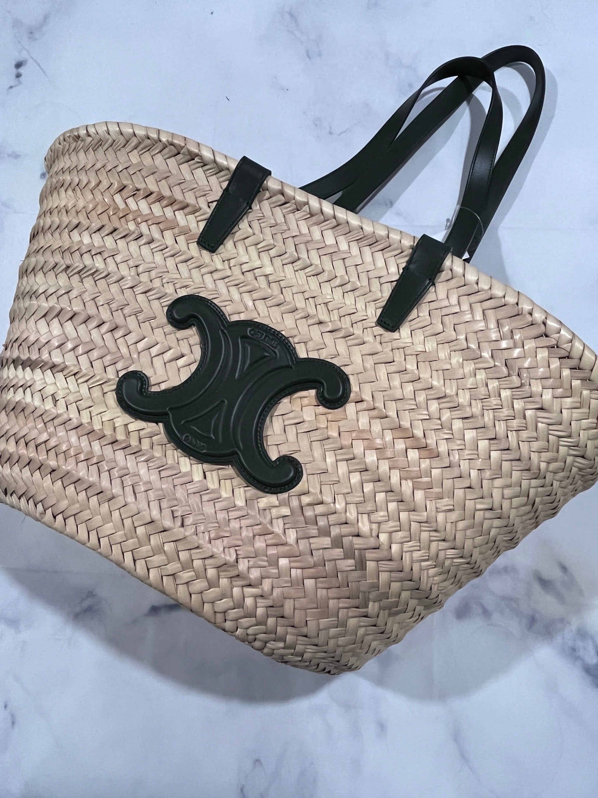 Celine Leather-Trimmed Palm Leaves Khaki Medium Tote – The
