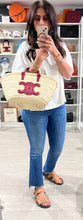 Load image into Gallery viewer, Celine Small Leather-Trimmed Palm Leaves Crimson Tote
