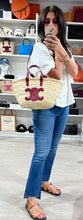 Load image into Gallery viewer, Celine Small Leather-Trimmed Palm Leaves Crimson Tote
