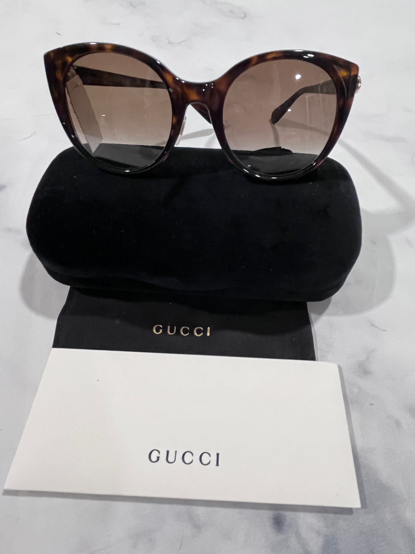 Gucci Tortoise Resin GG Cateye Sunglasses