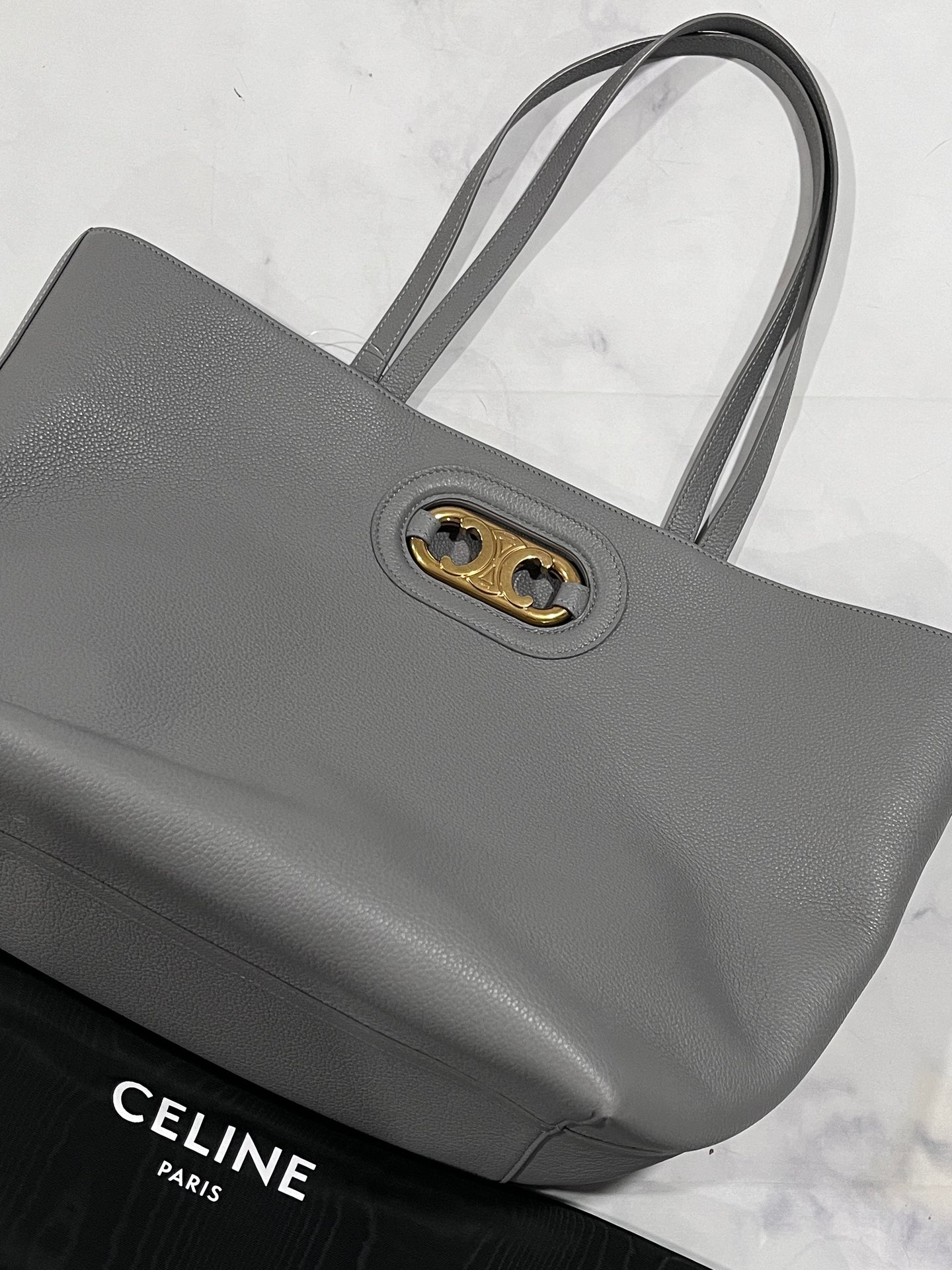 Celine Triomphe Cabas Medium Gray Leather Bag