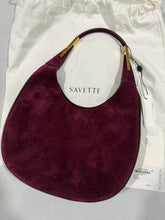 Load image into Gallery viewer, Savette Florence Plum Suede Shoulder Bag GHW
