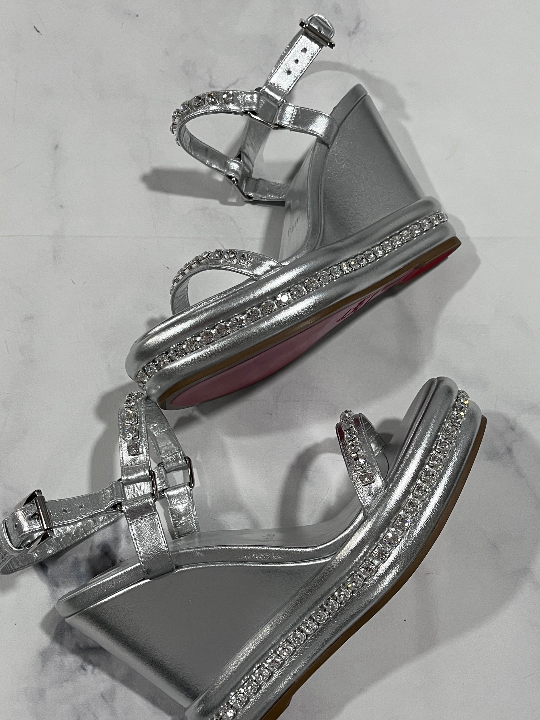 Christian Louboutin Silver Pyrastrass Metallic Wedge Sandal – The