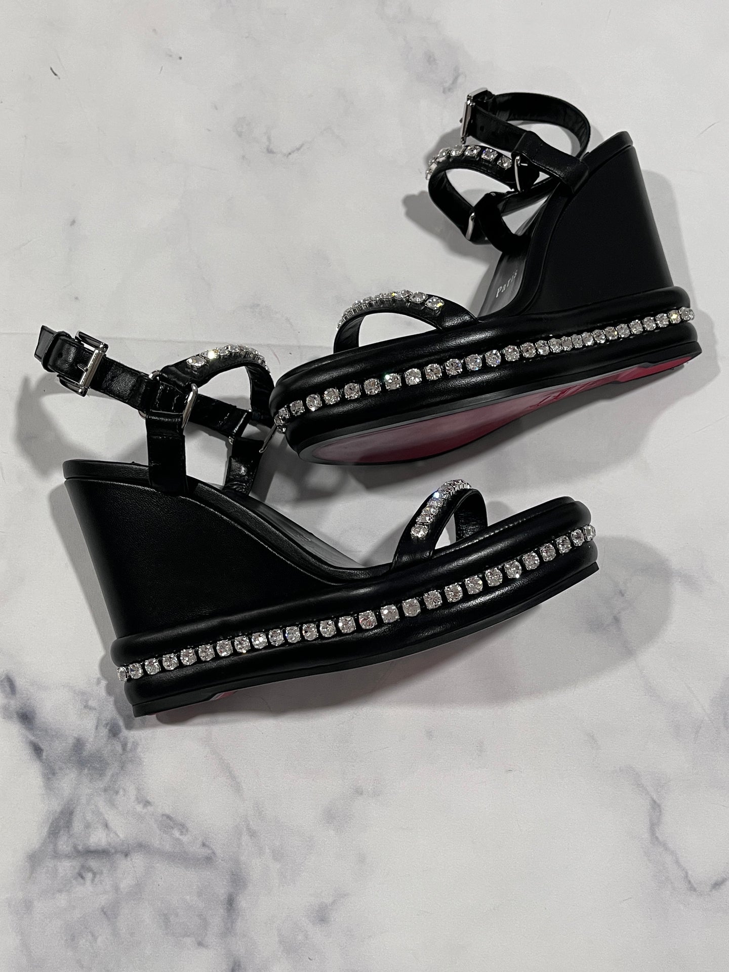 Christian Louboutin Black Pyrastrass Wedge Sandal