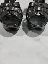 Load image into Gallery viewer, Saint Laurent YSL Metallic Gunmetal Leather Tribute Sandals
