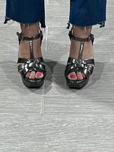 Load image into Gallery viewer, Saint Laurent YSL Metallic Gunmetal Leather Tribute Sandals
