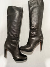 Load image into Gallery viewer, Prada Black Leather High Heel Slip On Boots
