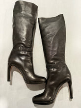 Load image into Gallery viewer, Prada Black Leather High Heel Slip On Boots
