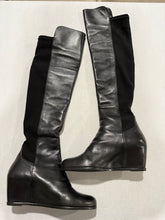 Load image into Gallery viewer, Stuart Weitzman Wedge Black Black Leather Over the Knee High Boots
