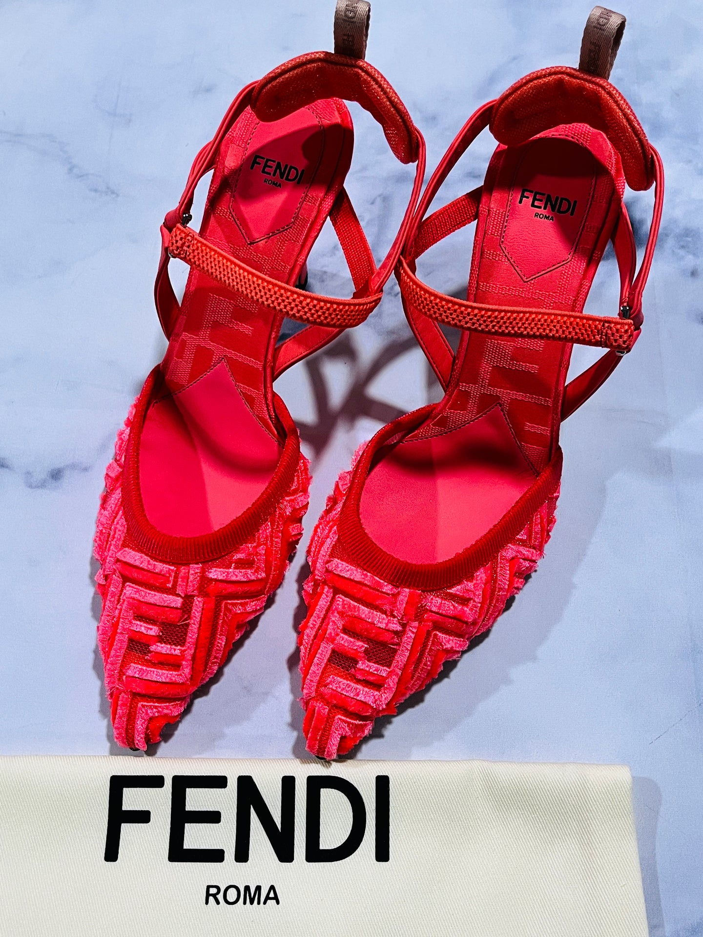 Fendi Colbri FF Mesh Pink Slingback Sandals