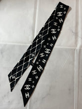 Load image into Gallery viewer, Chanel Black White Twilly Logo Scarf
