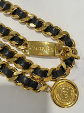 Load image into Gallery viewer, Chanel Vintage  Black Leather Gold Chain Belt
