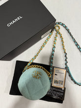 Load image into Gallery viewer, Chanel 19 Lt Blue Denim Round Crossbody Clutch
