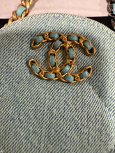Load image into Gallery viewer, Chanel 19 Lt Blue Denim Round Crossbody Clutch
