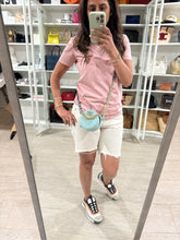 Load image into Gallery viewer, Chanel 19 Lt Blue Denim Round Crossbody Clutch
