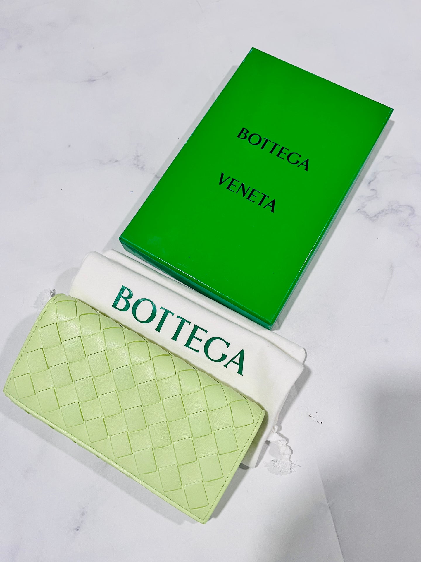 Bottega Veneta Fennel  Intreciatto Leather Flap Wallet