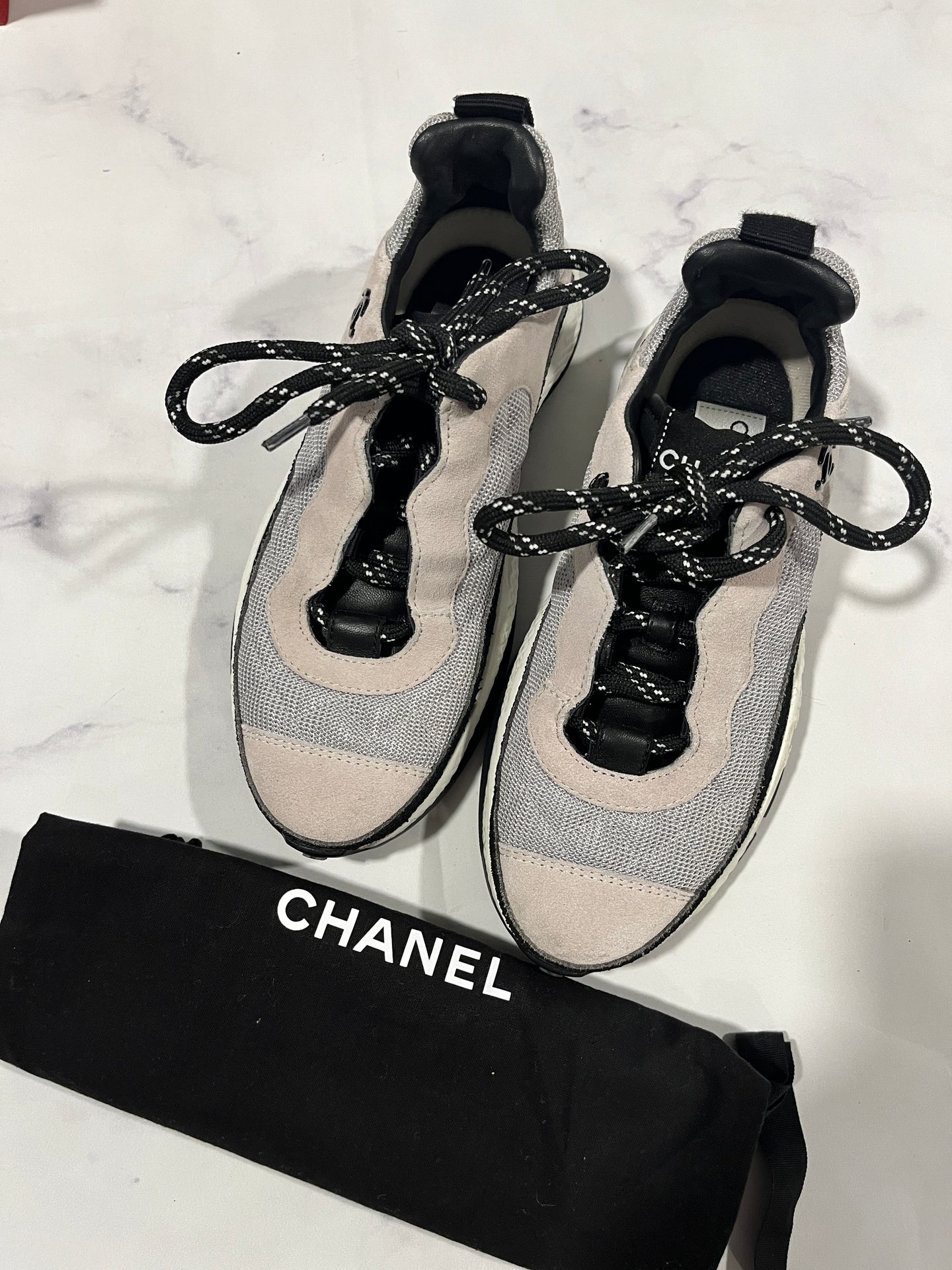 Chanel White/Black/Gray Sneakers