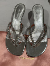 Load image into Gallery viewer, Amina Muaddi Silver Crystal Embellished Thong Sandals
