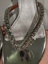 Load image into Gallery viewer, Amina Muaddi Silver Crystal Embellished Thong Sandals
