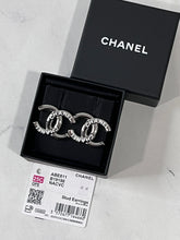 Load image into Gallery viewer, Chanel 25C Silver Tone CC White Script Earrings
